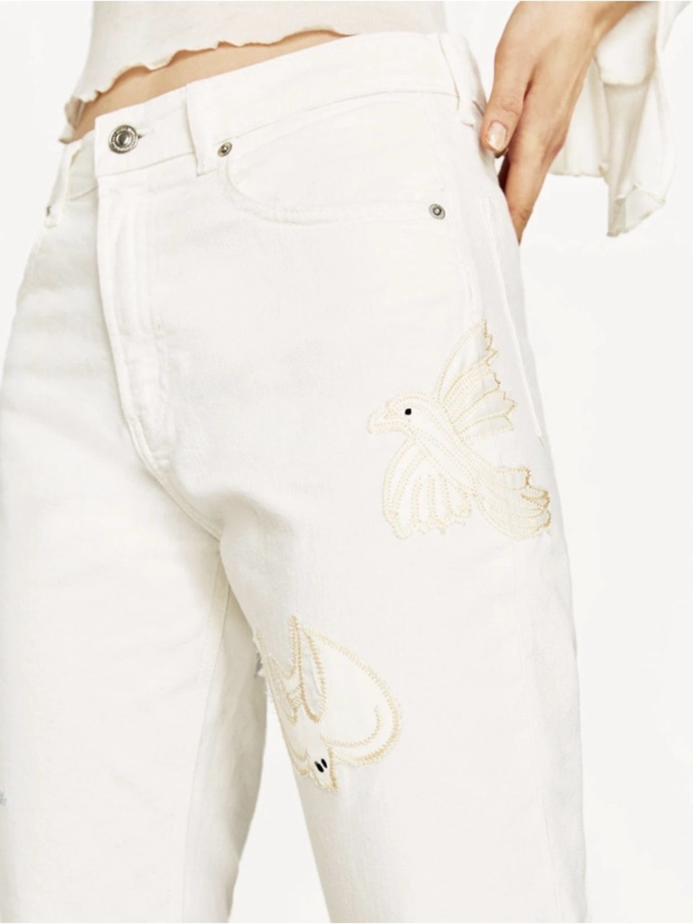 NWT! Zara Vintage High Waist Straight Leg Jeans White Multi Color Embroidery 4 - Picture 5 of 13